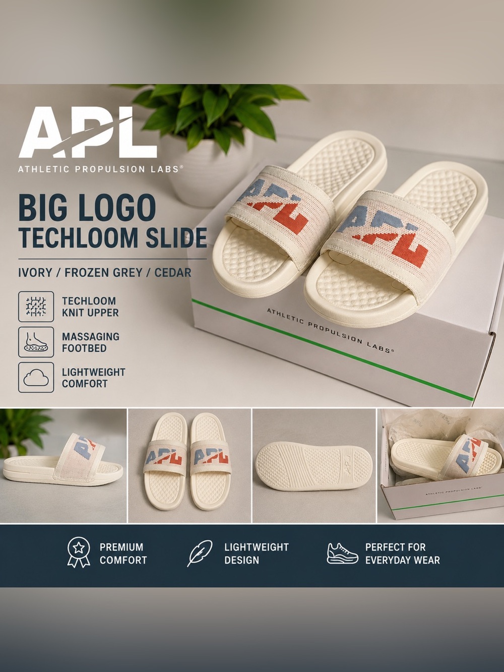 APL Big Logo TechLoom Slide Sandals, Size 6 • New in Box